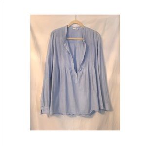 Cotton Sky Blue Popover Shirt with Pintuck Bib, L